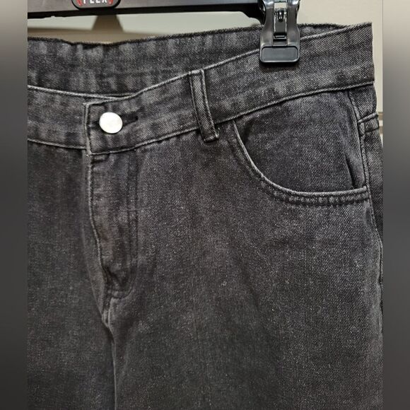 NWT Wide Leg High Rise Ankle Crop Black Jeans - Picture 5 of 12